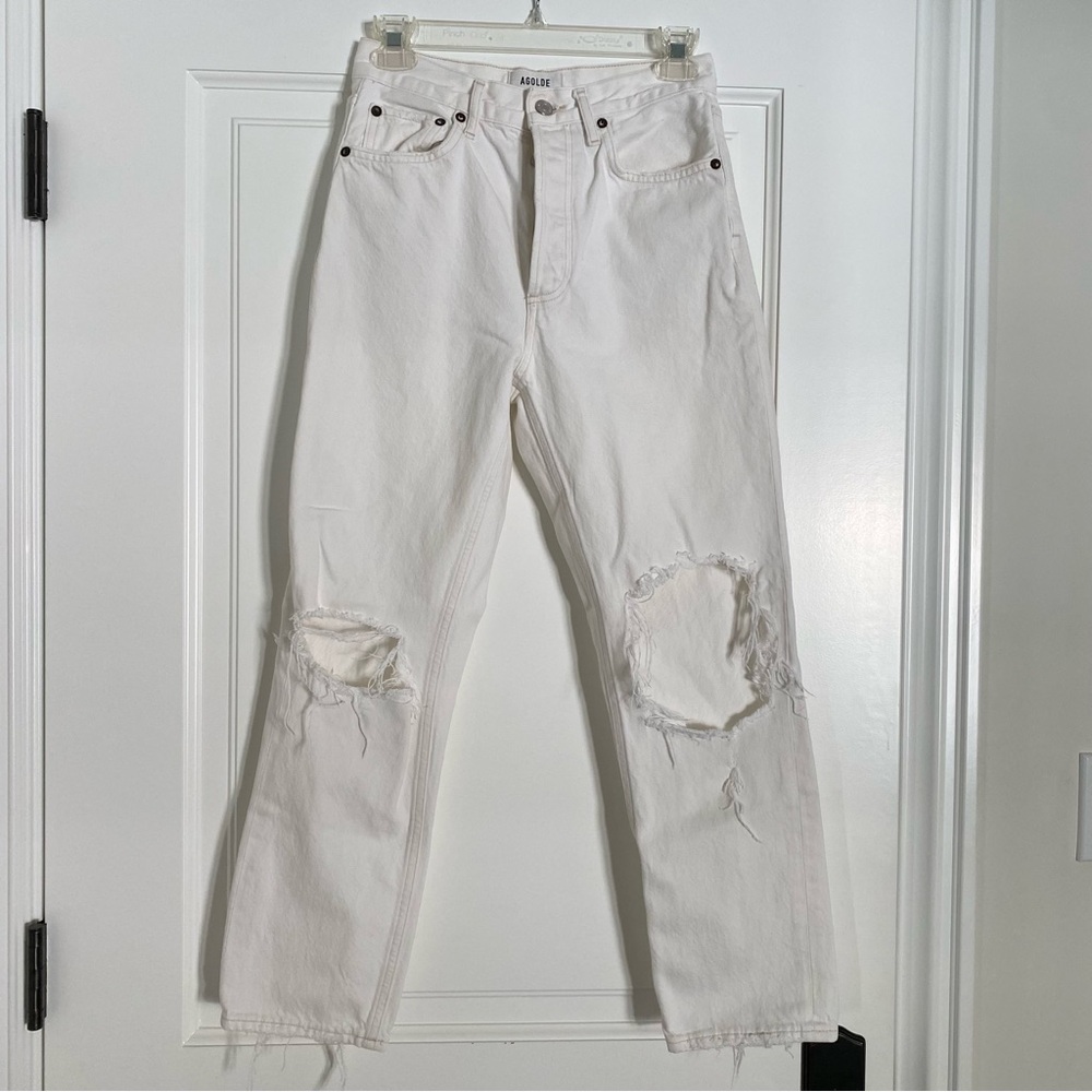 Agolde Riley High Rise Straight Cropped Distressed Jeans - 26 - Picture 4 of 7
